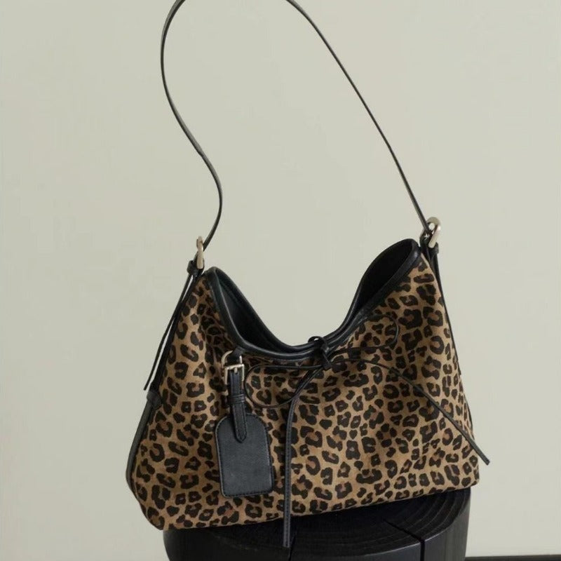 Vintage Leopard Shoulder Bag Women'S Crossbody Bag Large Capacity Tote Designer Luxury Soft Leather Handbag with Wallet