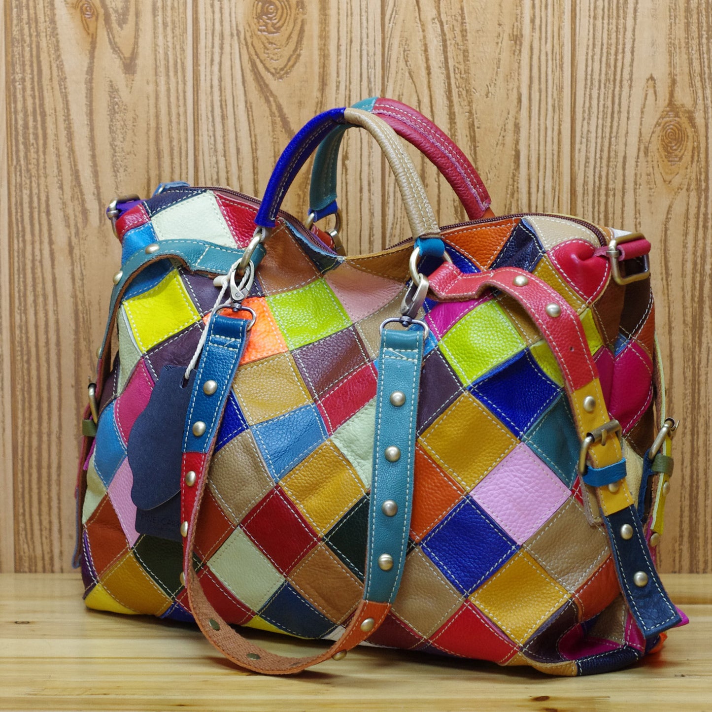 Leather cowhide color random color plaid color national style handbag shoulder crossbody bag Tote bag