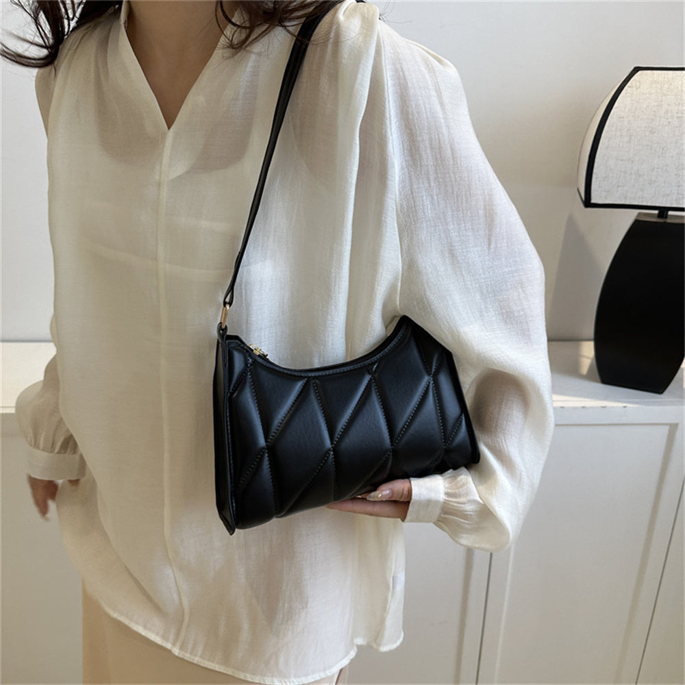 Black PU Leather Shoulder Bag Retro Solid Color Casual Female Hobos Handbags Women's Fashion Handbags Shopper Clutch Purse