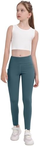 Functional Pockets Girls Athletic Leggings 5-Packs for Ages 5-15