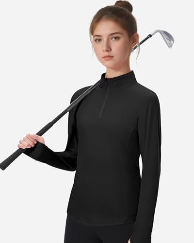JOCMIC Girls Half Zip Athletic Jacket with Thumbhole