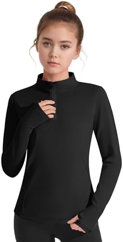 JOCMIC Girls Half Zip Athletic Jacket with Thumbhole