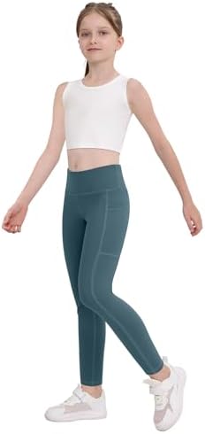 Functional Pockets Girls Athletic Leggings 5-Packs for Ages 5-15
