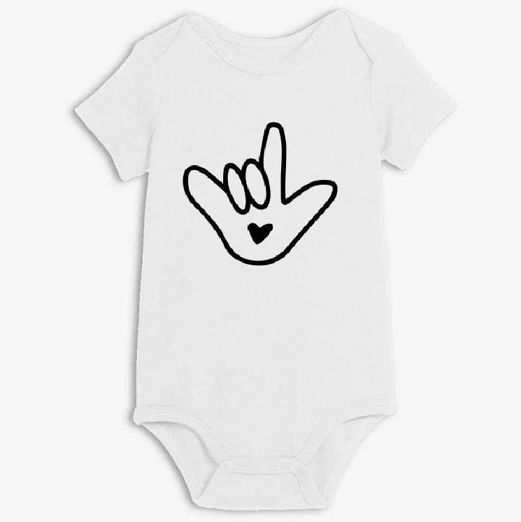 Handmade American Sign Language Baby Bodysuit - Heart 12M