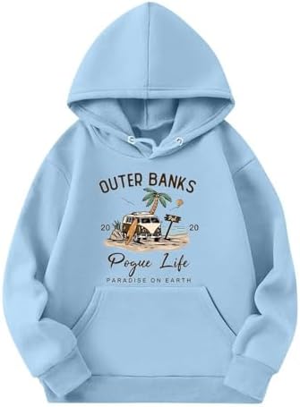 Comfortable trendy boys girls hoodie Outer Banks-inspired graphic print preppy versatile