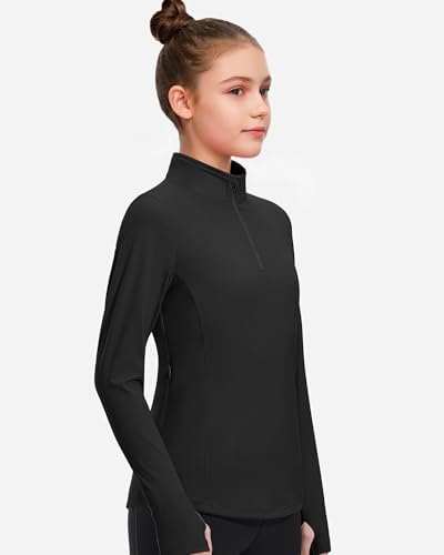JOCMIC Girls Half Zip Athletic Jacket with Thumbhole