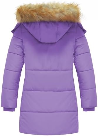 Wantdo Girls Winter Jacket Long Puffer Coat Fleece Outerwear Jacket with Hood Waterproof