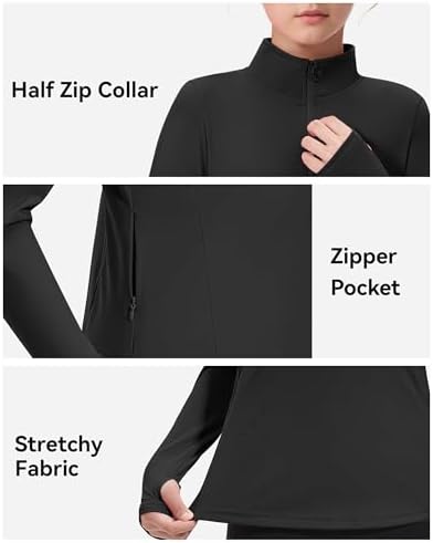 JOCMIC Girls Half Zip Athletic Jacket with Thumbhole