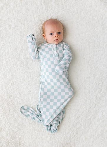 Checkered Knotted Gown Nighttime Robe for Baby Bamboo Fabric Adjustable Cozy