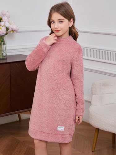 RoseSeek Girls Fuzzy Sherpa Long Sweatshirt Mock Neck Dress