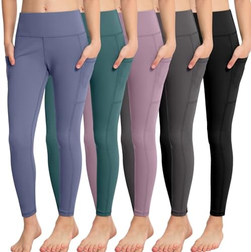Functional Pockets Girls Athletic Leggings 5-Packs for Ages 5-15
