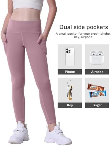 Functional Pockets Girls Athletic Leggings 5-Packs for Ages 5-15