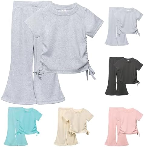 Perfect Fit girls Cotton Flare Long Pants Shirts Set for Jr Elementary