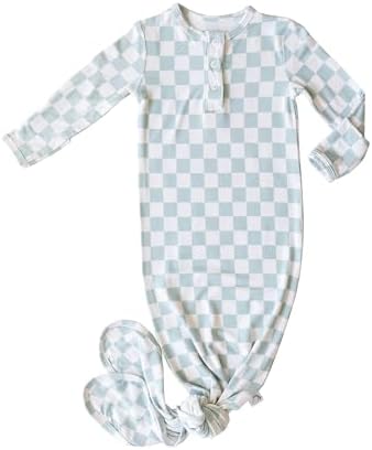 Checkered Knotted Gown Nighttime Robe for Baby Bamboo Fabric Adjustable Cozy