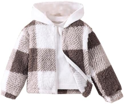 Childrens Autumn Winter Plush Plaid Hooded Coat for Girl Boy