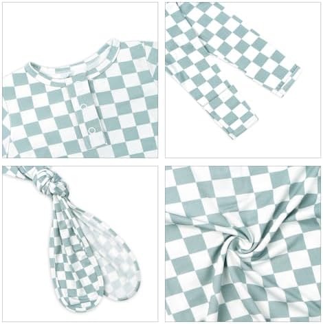 Checkered Knotted Gown Nighttime Robe for Baby Bamboo Fabric Adjustable Cozy
