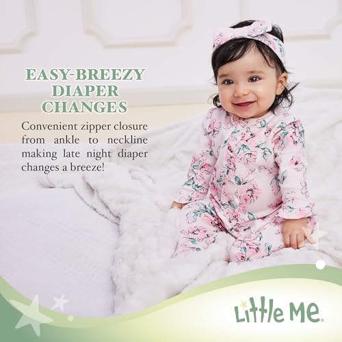 Little Me Baby Girls 2-Piece Zipper Footie and Headband Set