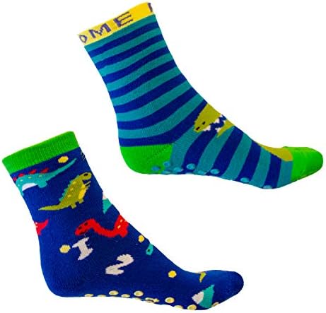 Totes Boys Cozy Slipper Socks with Dino Grips 2 Pack