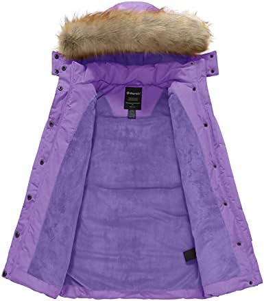 Wantdo Girls Winter Jacket Long Puffer Coat Fleece Outerwear Jacket with Hood Waterproof