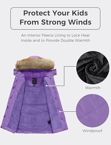 Wantdo Girls Winter Jacket Long Puffer Coat Fleece Outerwear Jacket with Hood Waterproof