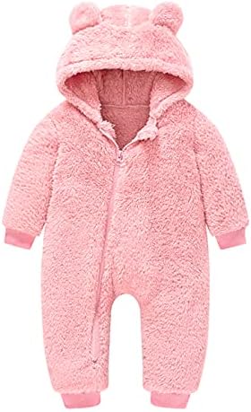 Mokitoni Baby Fleece Jumpsuit for Her Bear-Ear Snowsuit