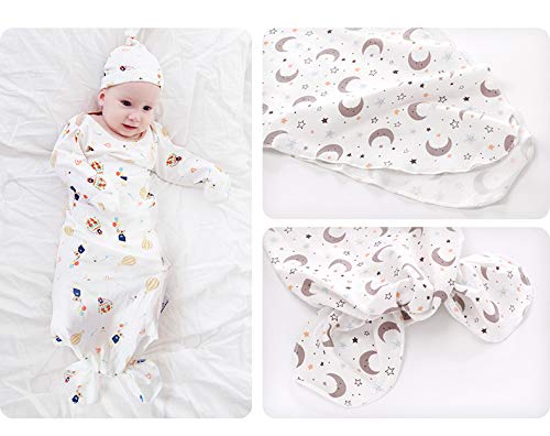 Miracle Baby Newborn Knotted Nightgown Set with Matching Hat 3Pack 95 Cotton