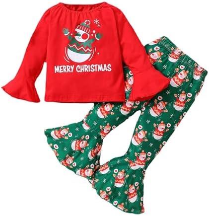 Warm Fuzzy Baby Girl Christmas Outfit - Flare Sleeve Top with Santa Pants Set