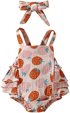 AMIMOJY Baby Girl Newborn Adjustable Roucher Summer Romper with Headscarf