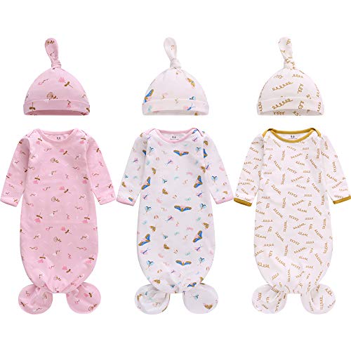 Miracle Baby Newborn Knotted Nightgown Set with Matching Hat 3Pack 95 Cotton
