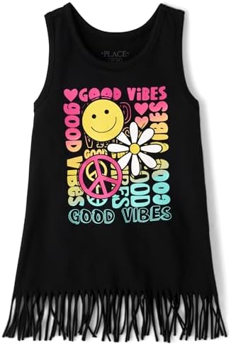 The Childrens Place Girls Graphic Fringe Tank Tops 1