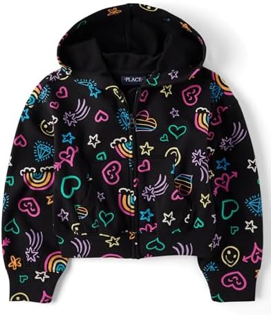 The Childrens Place Girls Long Sleeve Active Hooded Fleece Full Zip Up