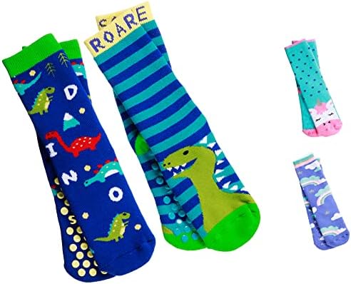 Totes Boys Cozy Slipper Socks with Dino Grips 2 Pack