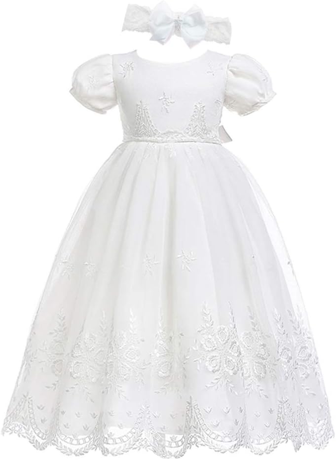 Glamulice Newborn Christening Dress for Baby Girls - Elegant Floral Embroidery