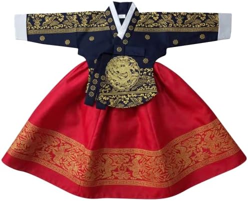 Korean Baby Girl Hanbok Navy Red Foil Dress 100 Days15yo