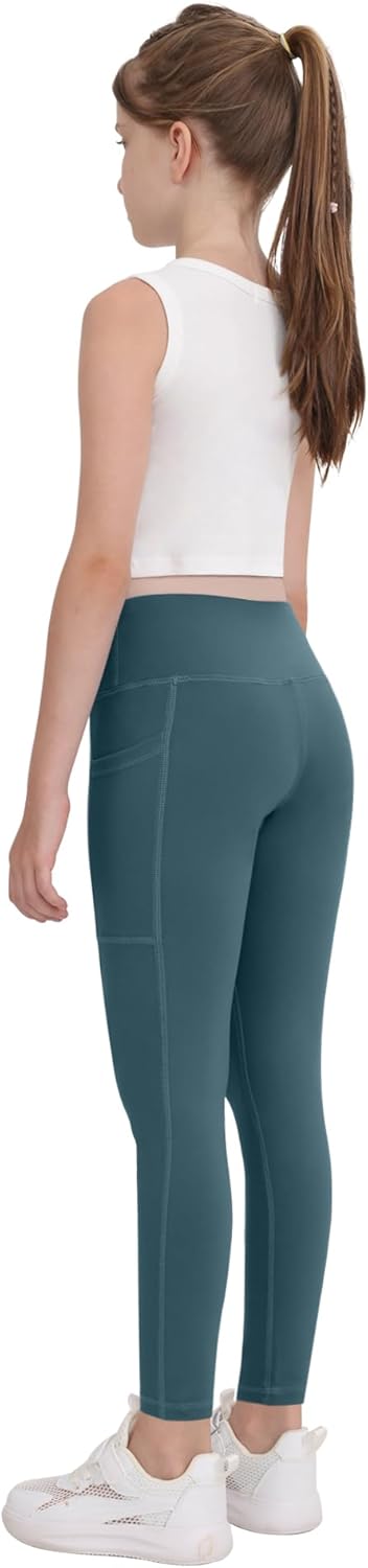 Functional Pockets Girls Athletic Leggings 5-Packs for Ages 5-15