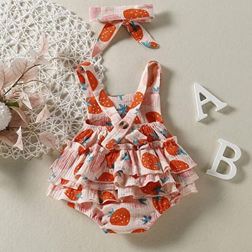 AMIMOJY Baby Girl Newborn Adjustable Roucher Summer Romper with Headscarf