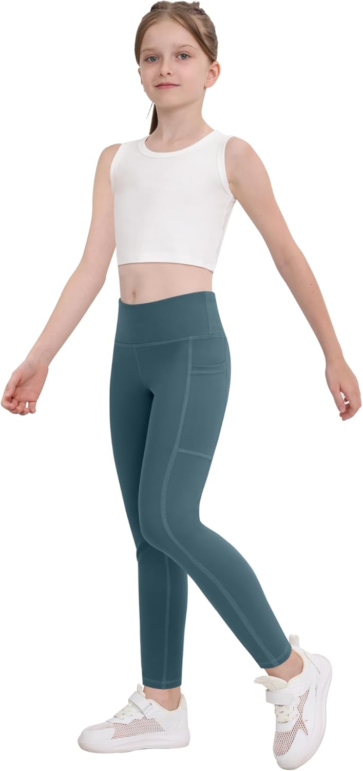Functional Pockets Girls Athletic Leggings 5-Packs for Ages 5-15