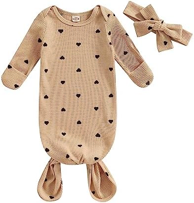 Valentines Knotted Gown Baby Newborn Sleeping Bag Heart Print Gown Khaki