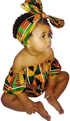 African Style Toddler Romper Set with Headband