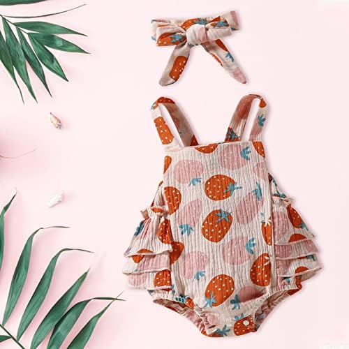 AMIMOJY Baby Girl Newborn Adjustable Roucher Summer Romper with Headscarf