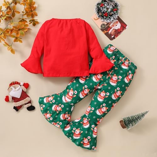 Warm Fuzzy Baby Girl Christmas Outfit - Flare Sleeve Top with Santa Pants Set