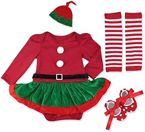 IDOPIP Baby Girl Christmas Outfit Red Santa Romper Set