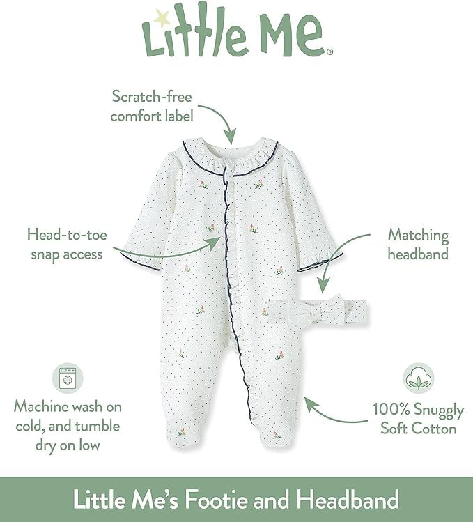 Little Me Baby Girls 2-Piece Zipper Footie and Headband Set