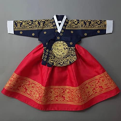 Korean Baby Girl Hanbok Navy Red Foil Dress 100 Days15yo