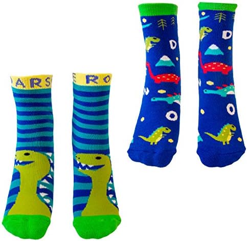 Totes Boys Cozy Slipper Socks with Dino Grips 2 Pack