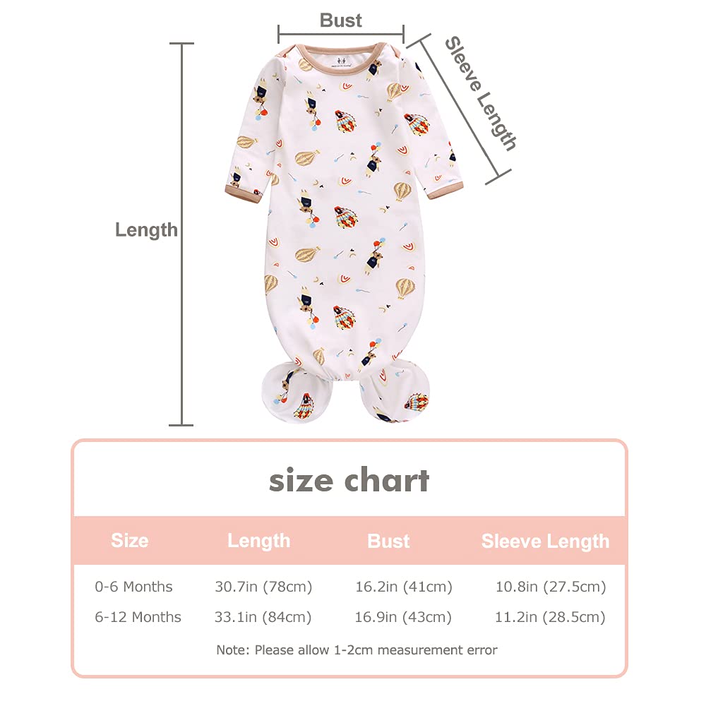 Miracle Baby Newborn Knotted Nightgown Set with Matching Hat 3Pack 95 Cotton