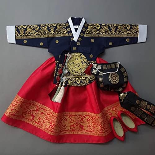 Korean Baby Girl Hanbok Navy Red Foil Dress 100 Days15yo