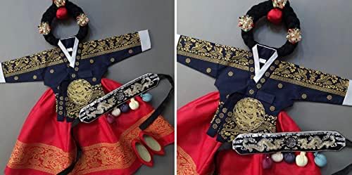 Korean Baby Girl Hanbok Navy Red Foil Dress 100 Days15yo