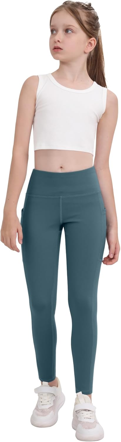 Functional Pockets Girls Athletic Leggings 5-Packs for Ages 5-15