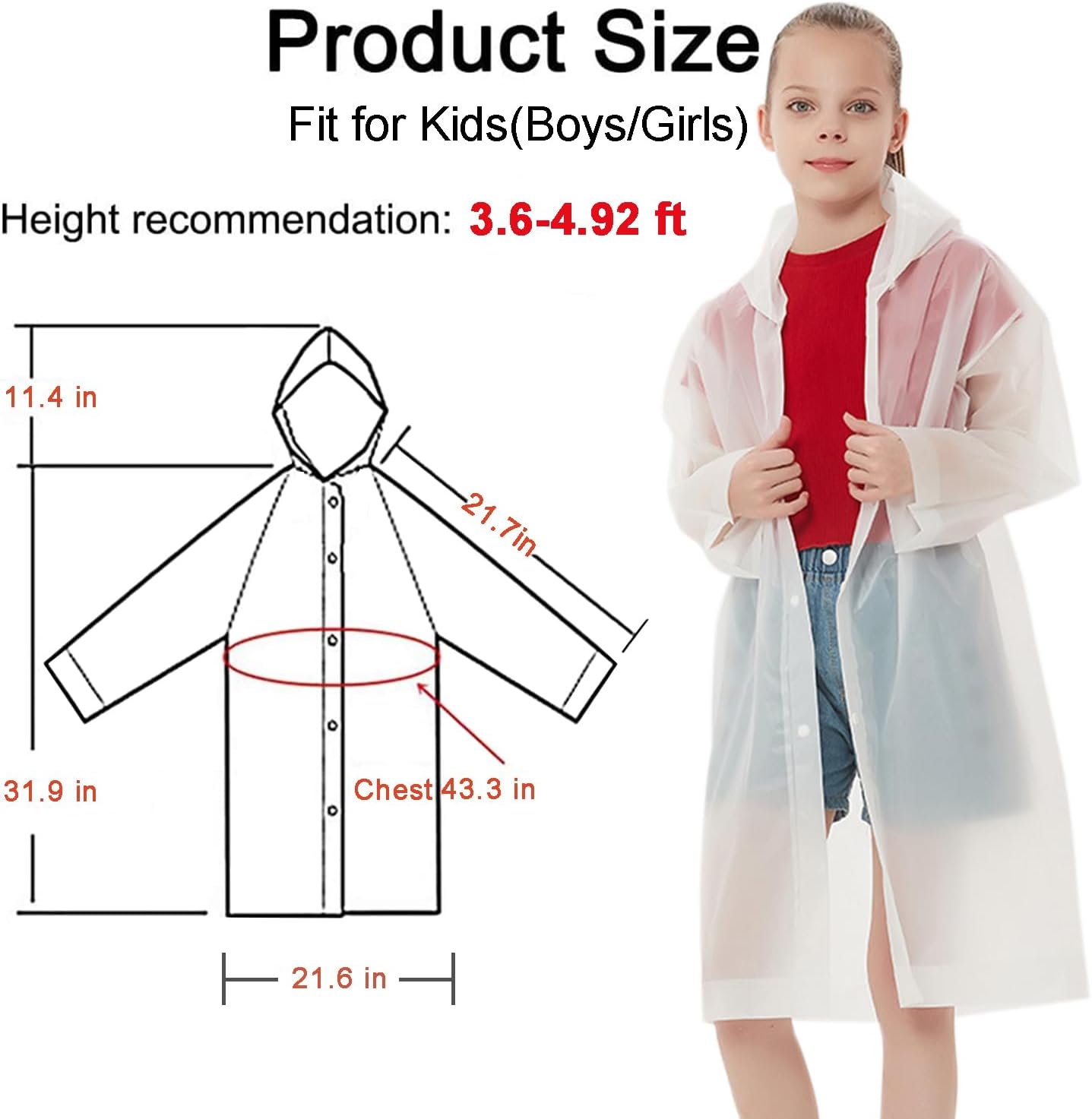 UPSEN Reusable Rain Ponchos for Kids